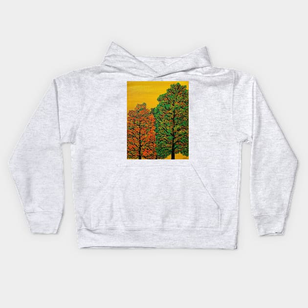 Autumn Trees At Dawn Kids Hoodie by LuvbuzzArt